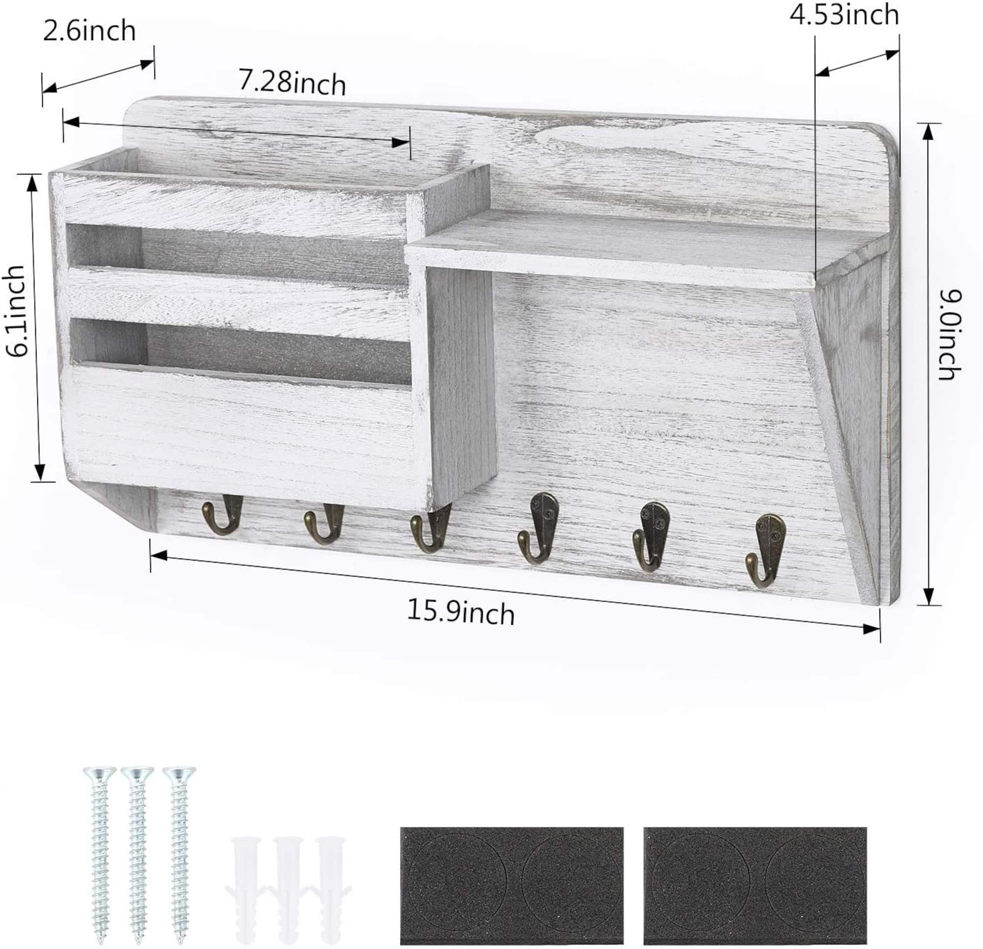 NEX™ Wall-Mounted Rustic Off-White Mail Shelf with 6 Double Key Hooks